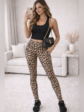 Victoria’s Secret Leopard Print High Waist Leggings Tan Black Y2K
